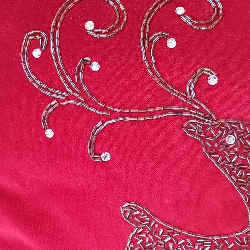 Holiday Red Velvet Beaded Reindeer Pillow Pier One 18